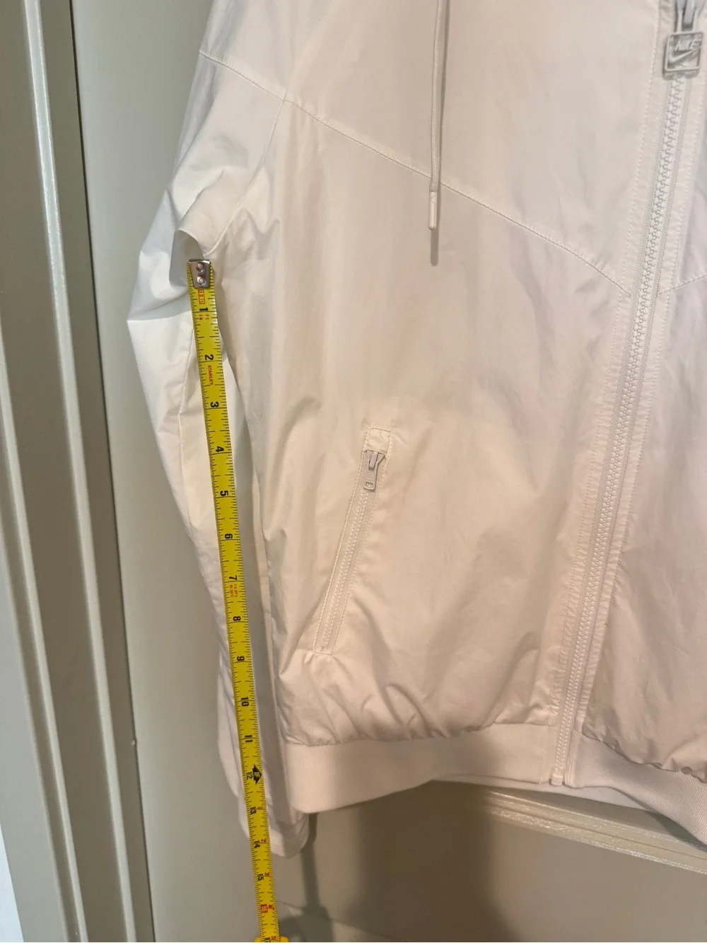 Nike White Women's Hooded Bomber Jacket with Black Swoosh